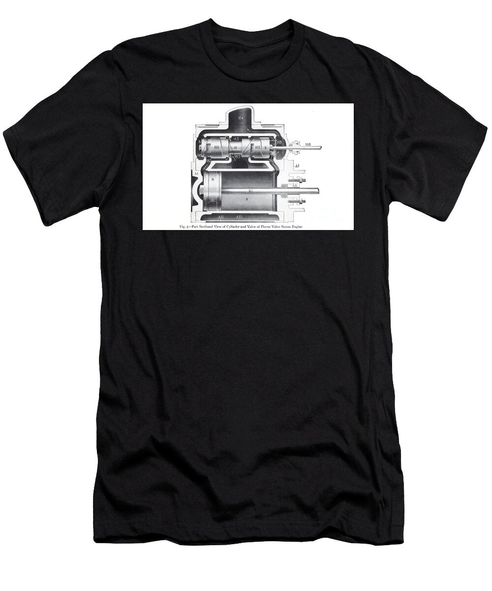 Sectional View of Piston Valve Steam Engine Diagram As3 Historic Illustrations T-Shirt