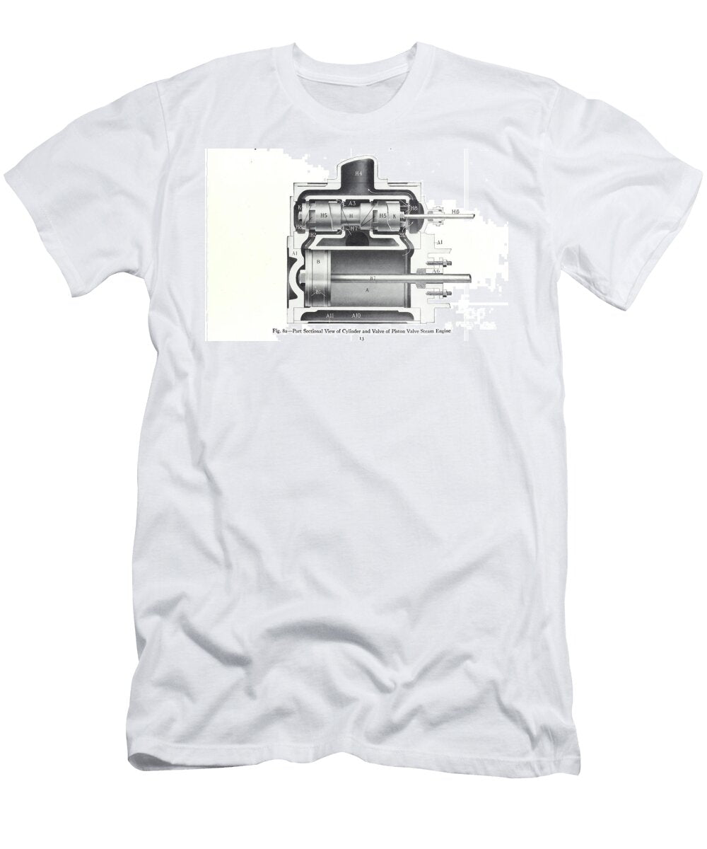 Steam Engine Piston Valve Cylinder Sectional View Diagram As2 Historic Illustrations T-Shirt